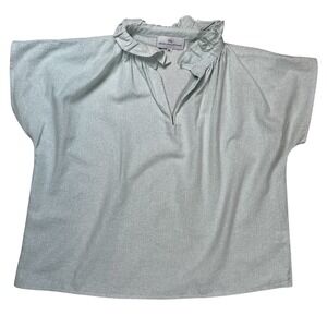 Never a Wallflower Women's Mint Green Metallic Ruffle Neck Top Sz M Boho Peasant